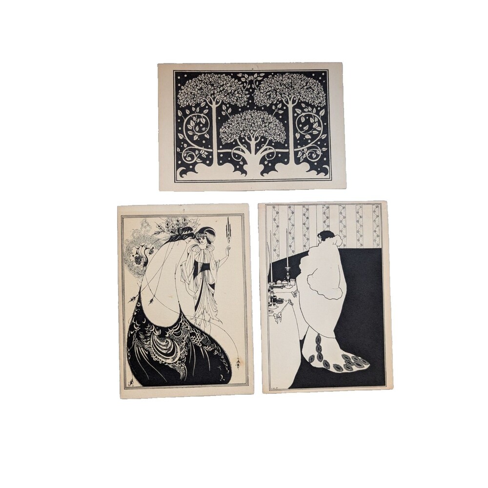 Vintage Aubrey Beardsley Greeting Cards Lot 3 Art Nouveau Salome Grey Roses